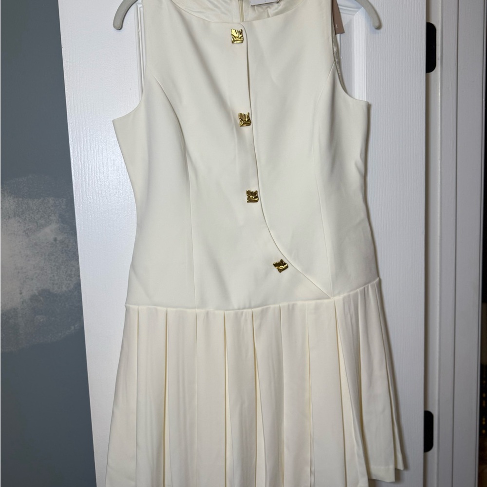 Meshki | Mackenzie Sleeveless Pleated Mini Dress | Ivory | Medium | NWT - Picture 2 of 8
